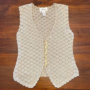 Worthington Petite Beige Knit Sweater Vest Cardigan size XS